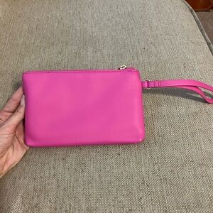 Bubble gum pink leather wristlet
